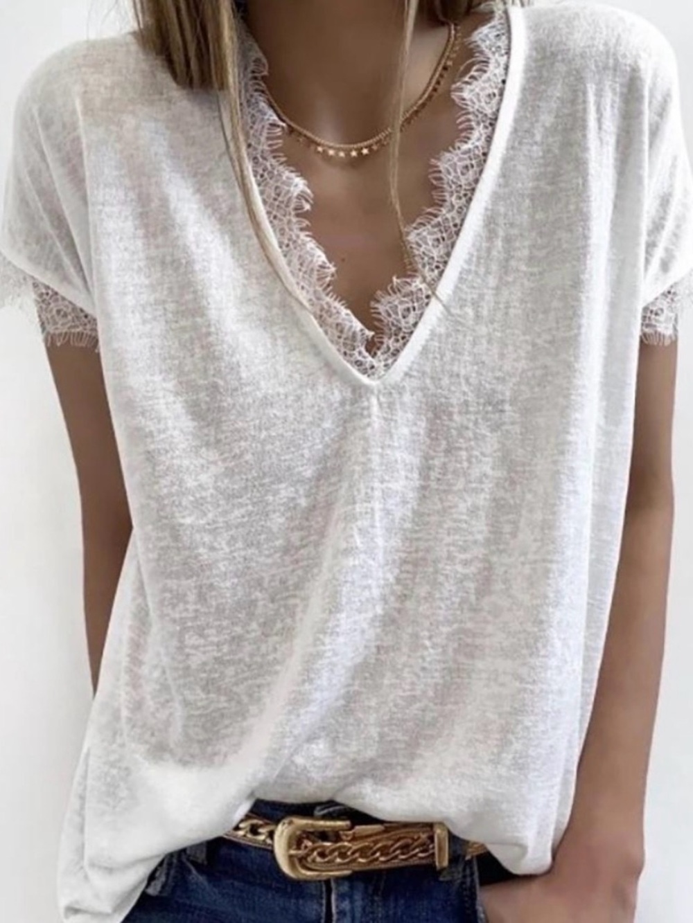 💙Eyelash Lace Trim Top